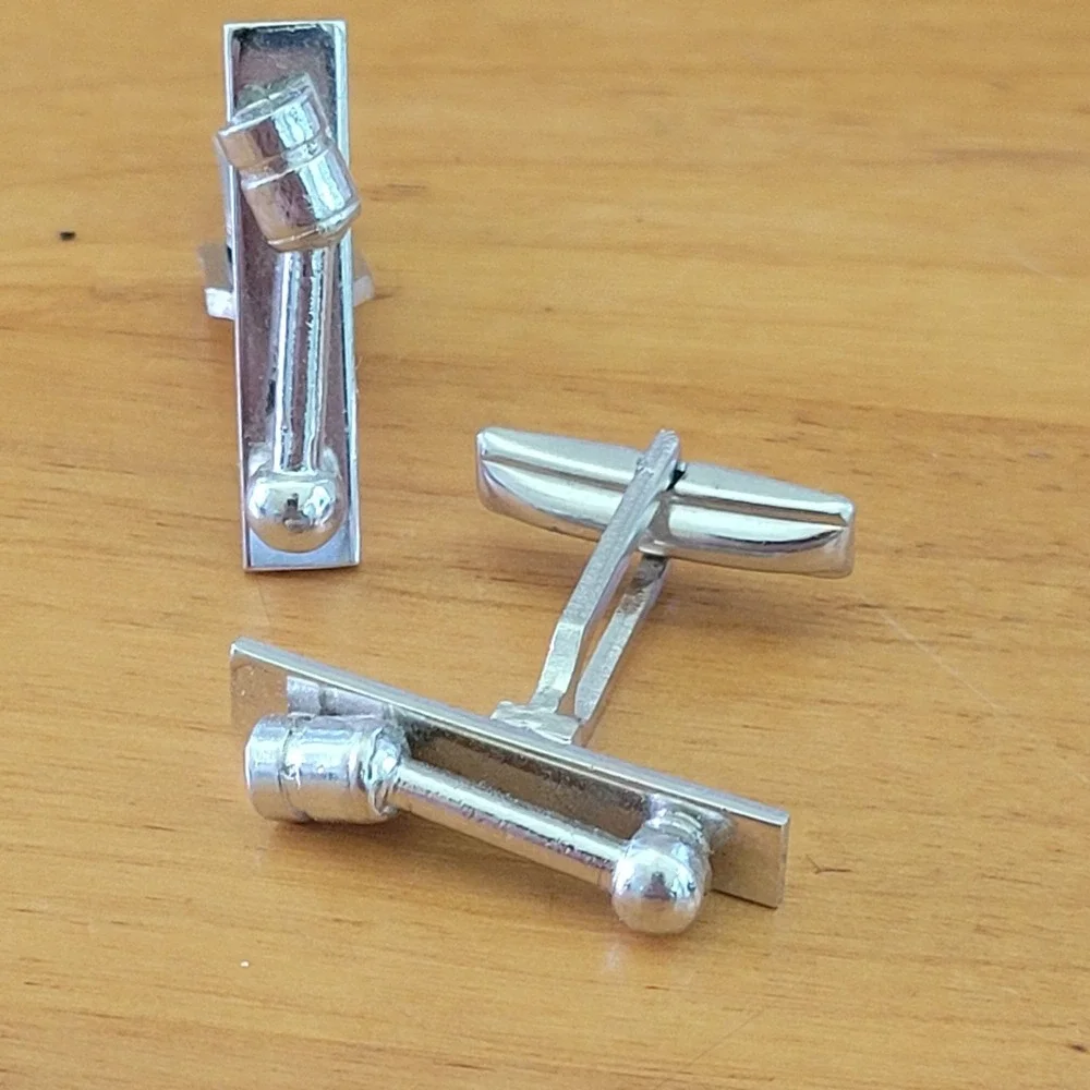 Vintage Silver Tone Gavel Cufflinks Pair Pat Pend MCM Mid Century Men
